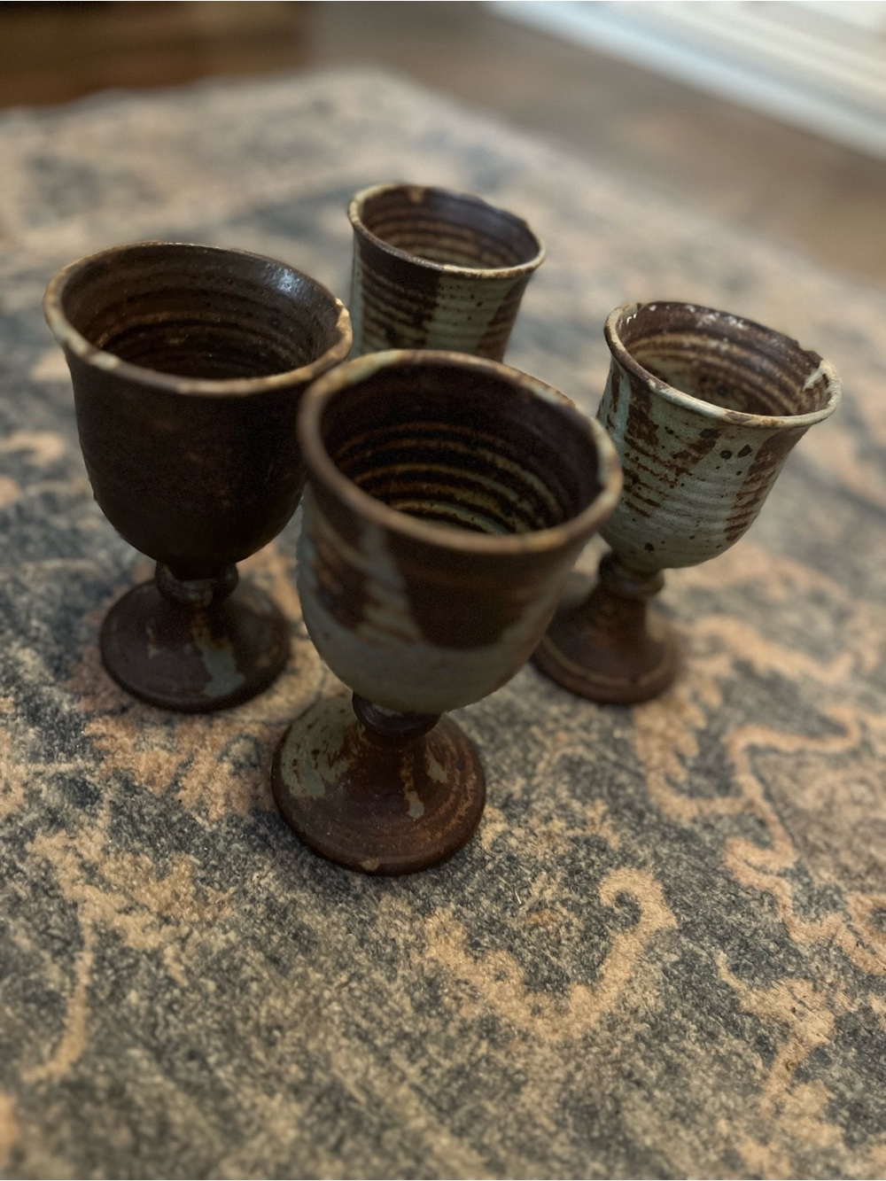 Hand Crafted Brown and Green pottery Goblet Set - 4 Pieces